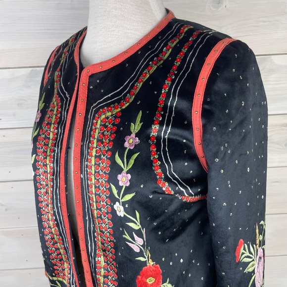 Floryday Black Velore Floral Pattern Kimono Jacket - Picture 2 of 6